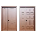Brown Wooden Double Door Interior With Decorative And Square Panel Design 3d model