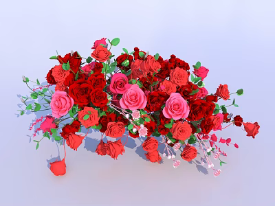Vibrant Floral Bouquet Featuring Red Pink Roses And Fresh Green Leaves 3d model