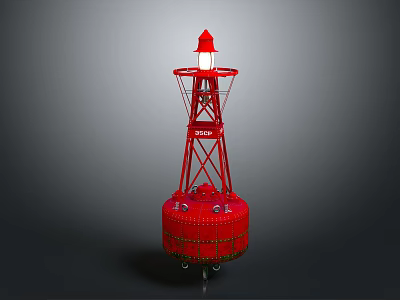 Modern Red Lighthouse Shaped Floor Lamp Furniture With Metal Frame And Round Base 3d model