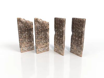 Four Ancient Textured Stone Slabs With Weathered Brown Beige Surface And Intricate Patterns 3d model