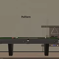 Poliform Billiard Table With Green Surface Billiard Balls And Cues On Cue Rack