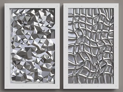 Modern Ceiling Design With Metallic Decorative Panels Featuring Geometric Patterns And Wavy Textures 3d model