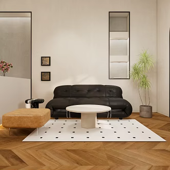French Middle Style Living Room Sofa Combination Solid Wood Rattan Hanging Painting Jewelry Ornaments Potted Plant 3d model