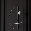 Modern Elegant Black Metal Chandelier with Round Bulb and Long Strip Light in Minimalist Design