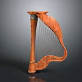 Traditional Wooden Harp Musical Instrument With Carved Body And Strings Details