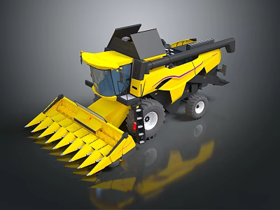Yellow And Black Combine Harvester With Cutting Header And Large Wheels 3d model
