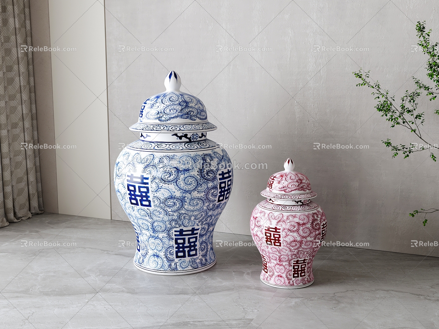 New Chinese-style Blue and White Porcelain Ornaments 3d model