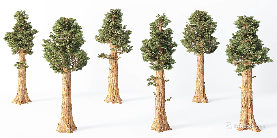 Realistic 3D Arbor Trees with Brown Trunks and Green Canopies 3d model