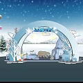 Winter Snow World Activity Gate With Polar Bear Reindeer And Snowflakes