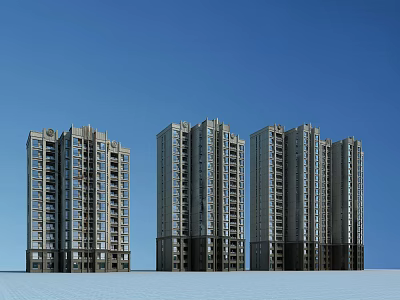 Modern High Rise Residential Buildings With Contemporary Exterior Design Against Clear Blue Sky 3d model