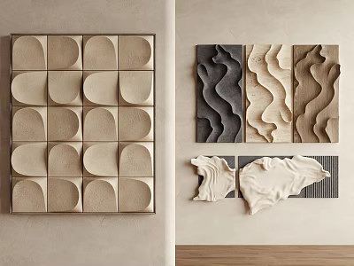 Textured Wall Hangings Featuring Geometric Wave And Fold Patterns In Neutral Tones For Modern Decor 3d model