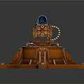 3D Model Mechanical Device With Orange Main Body Gears Motor And Base