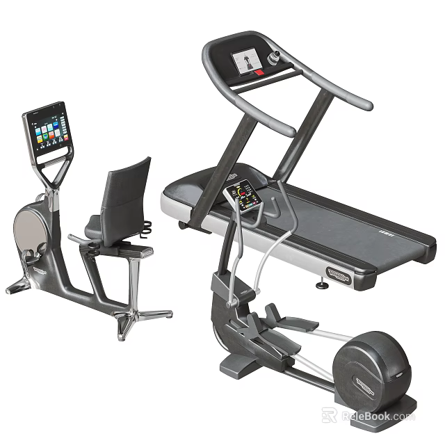 Modern Fitness Equipment Including Treadmill Exercise Bike Elliptical And Digital Screens 3d model 