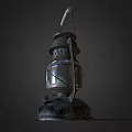 Vintage Kerosene Lamp With Rustic Metal Frame And Glass Shade Wooden Handle