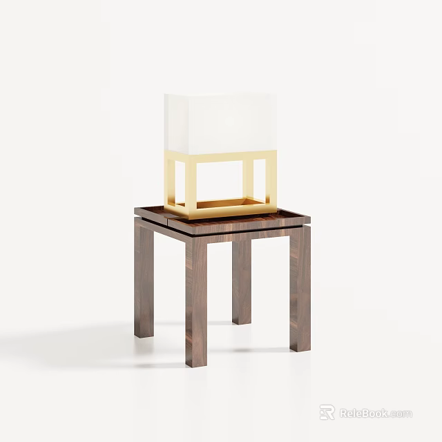 Elegant Modern Wooden Side Table With Gold Frame White Lampshade On Top 3d model 