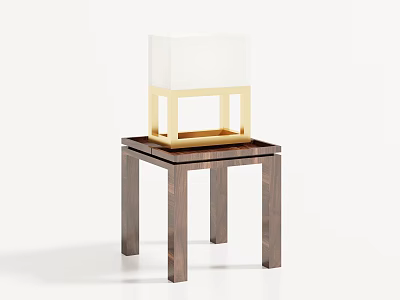 Elegant Modern Wooden Side Table With Gold Frame White Lampshade On Top 3d model