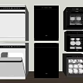 White And Black Kitchen Appliances Including Dishwasher Oven And Sterilizer Neatly Arranged Against Wall