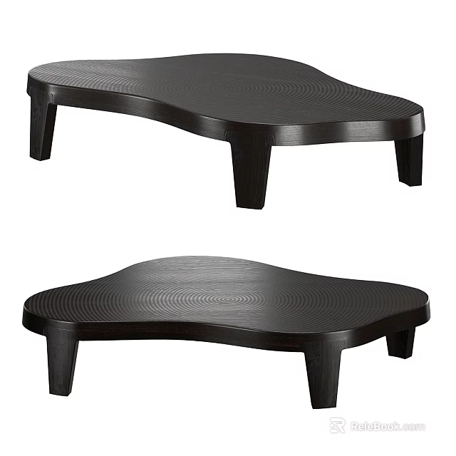 Sleek Black Coffee Tables With Irregular Shape And Textured Surface Design 3d model