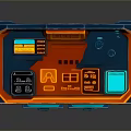 Futuristic Sci Fi Workstation with Glowing Blue Orange Lights Control Panel Display and Drawers