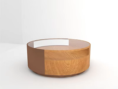 Round Wooden Coffee Table With Glass Top Natural Wood Grain Modern Design 3d model