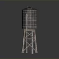 Tall Metal Water Tower With Ladder And Support Legs On Reflective Base