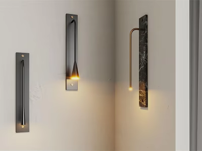 Modern Wall Sconces Mounted On White Wall With Warm Lighting Metal Frames And Decorative Panels 3d model