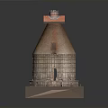 Conical Architectural Building Model With Red Roof Rusty Exterior Grid Structure And Base