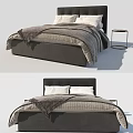 Double Bed With Dark Headboard White Pillows Gray Bedspread And Side Table 3d model