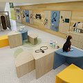 Kindergarten Activity Area With Colorful Kids Furniture Wall Decor Boards Learning Supplies And Soft Floor