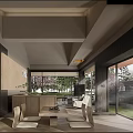 Hotel Guest Room With Wooden Decor Large Windows Cherry Blossom View And Minimalist Design