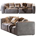 Brown Leather Two Seater Sofa With Patterned Pillows And Cozy Throws 3d model