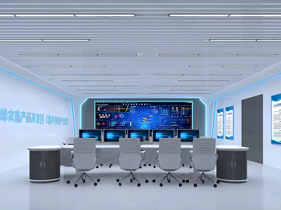 Modern monitoring room science and technology exhibition hall 3d model