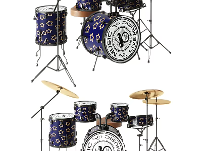 Musical Instruments Drum Set With Blue Star Pattern Drums Cymbals And Stands 3d model