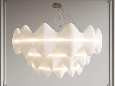 Modern White Wave Shaped Multi Layered Glowing Chandelier in Contemporary Room Setting 3d model