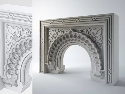 Intricately Carved Stone Archway With Ornamental Patterns And Classical Design Elements 3d model