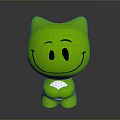 Green Cartoon Cat Character With Smiling Face Holding White Object Creature
