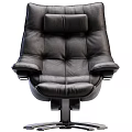Comfortable Black Leather Recliner Chair with Ottoman and Metal Base