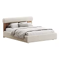 Modern Double Bed With Upholstered Headboard Plush Pillows And Soft Bedding