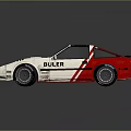 BULLER Two Door Sports Car In White And Red With Reflection On Surface
