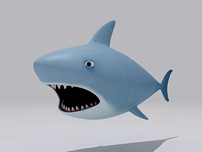 Cartoon Blue Shark With Open Mouth And Sharp Teeth In Water 3d model