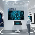 Futuristic Digital Corridor Interior With Large Data Screens And People Walking 3d model
