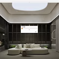 Modern Clubhouse Interior Design With Skylight White Sofa And Wooden Partition Green Plants