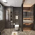 Modern Luxury Dark Marble Bathroom With Smart Toilet Glass Shower And Spacious Vanity Area