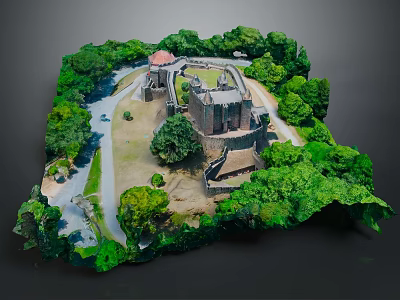 Colorful Cartoon Castle Scene With Surrounding Green Trees And Courtyard 3d model