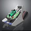 Robotic Device Featuring Green Circuit Board Gray Wheel Red Button and White Housing