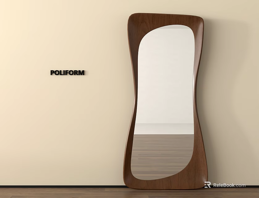 Modern POLIFORM Wall Mirror with Walnut Frame and Irregular Shape in Interior 3d model 