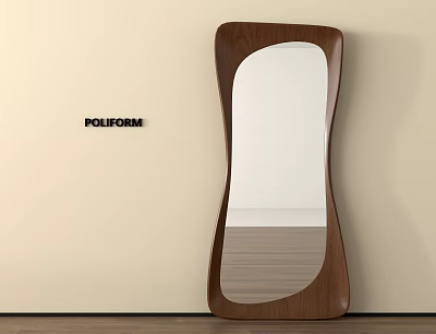 Modern POLIFORM Wall Mirror with Walnut Frame and Irregular Shape in Interior 3d model