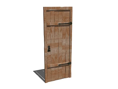 Rustic Wooden Swing Door Featuring Natural Grain And Metal Hinges 3d model