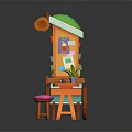 Colorful Mobile Candy Shop Cart With Orange Wheels Pink Stool And Potted Plants
