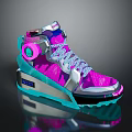 Futuristic Pink Silver High Top Shoes With Neon Accents Light Blue Laces Blue Sole